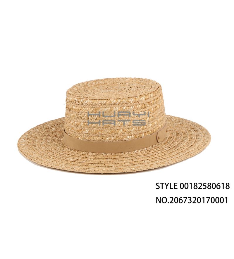 Light Brown Leather Strap Straw Hat
