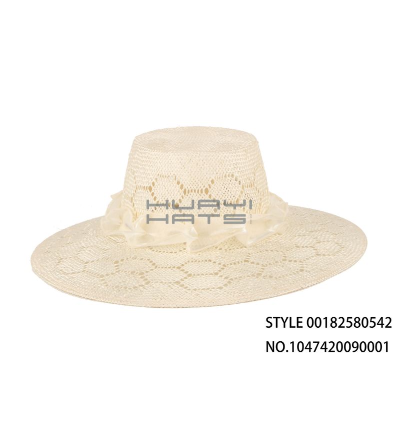 Lace-Trimmed Wide-Brim Straw Hat