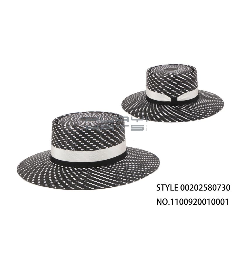Stylish Black and White Twill Straw Boater Hats