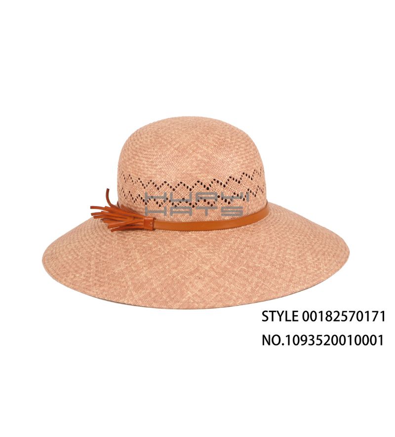 Peach Pink Hollow Straw Bowler Hat