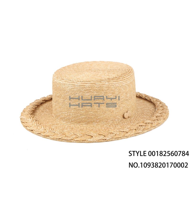 Vintage-Style Woven-Trimmed Straw Boater Hat
