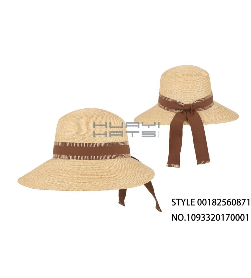 Stylish Straw Cloche Hat with Brown Ribbon
