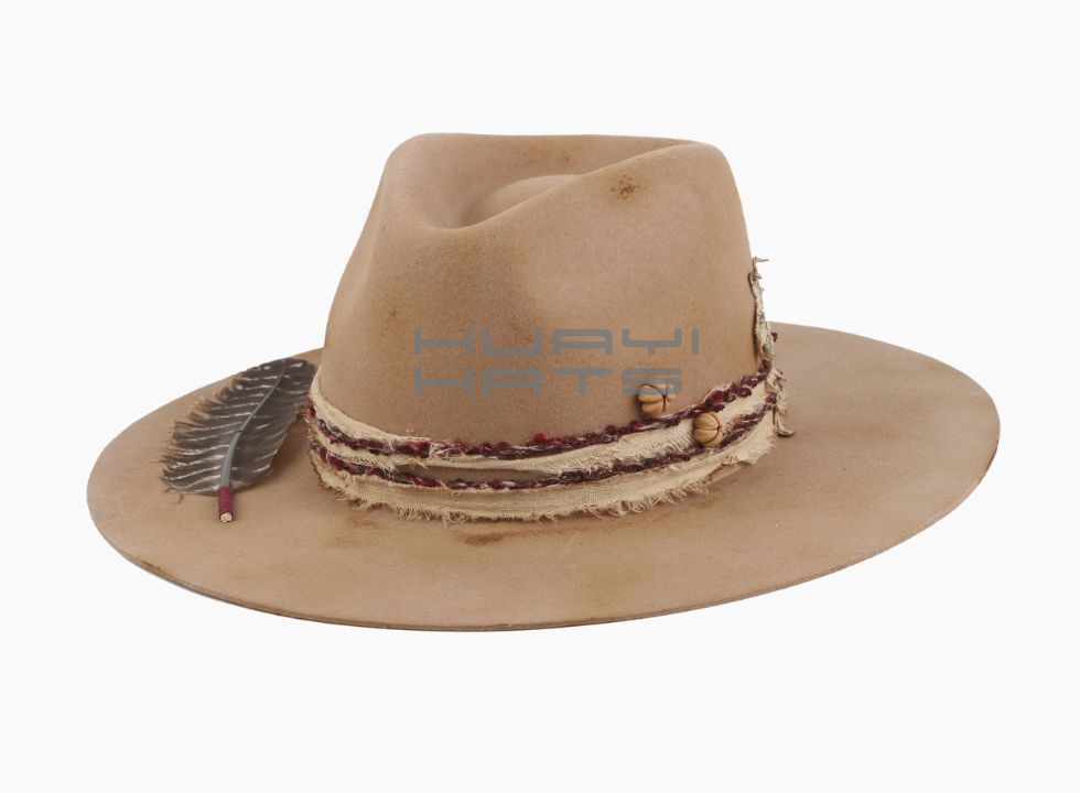 Vintage felt hat with distressed treatment