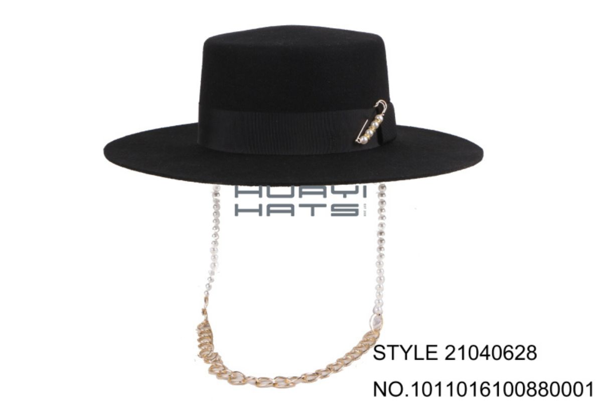 Black Chain-Accent Felt Hat