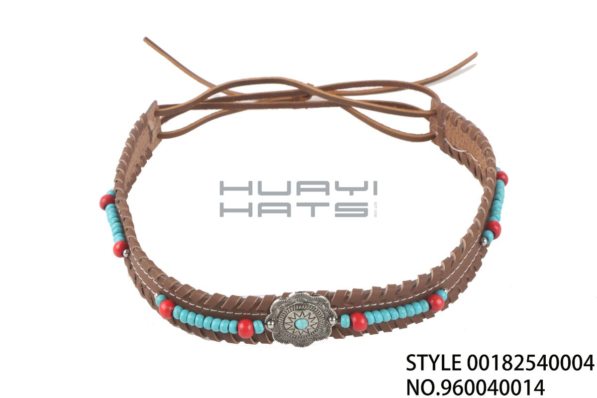 Turquoise Bead Leather Hatband