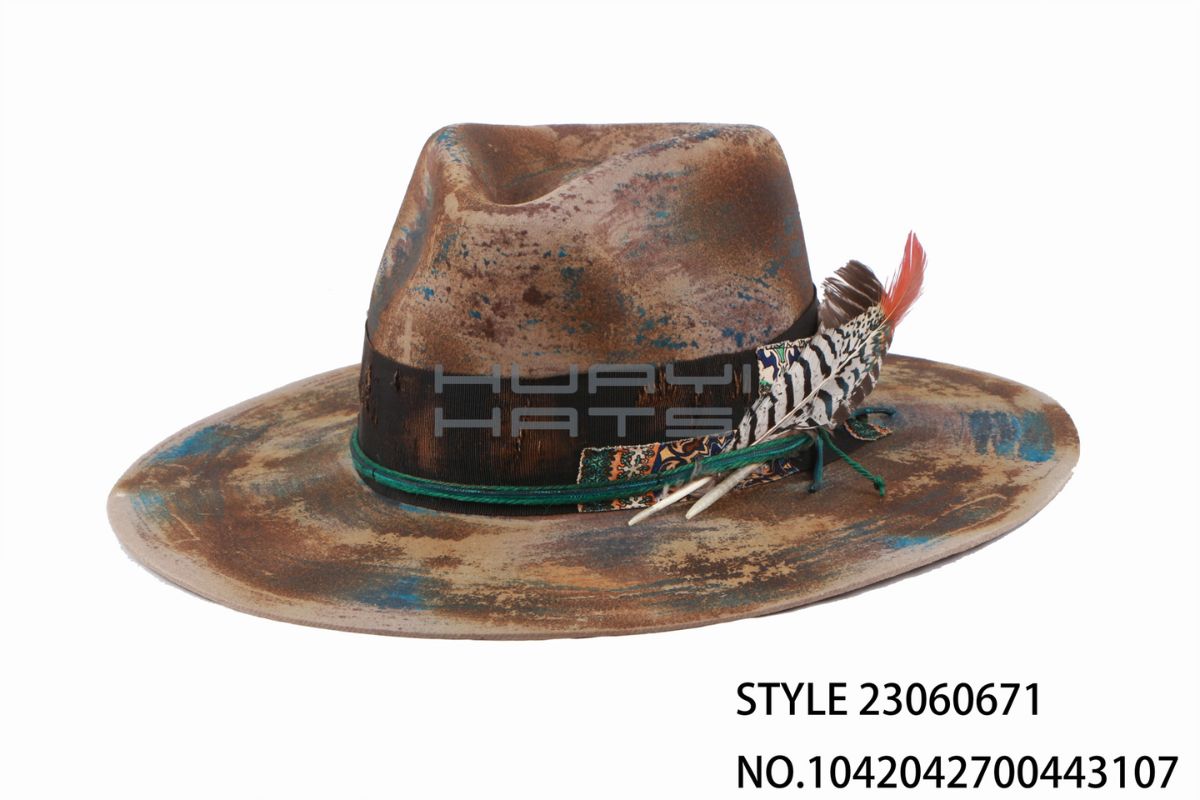 Brown Distressed Feather Rancher Fedora