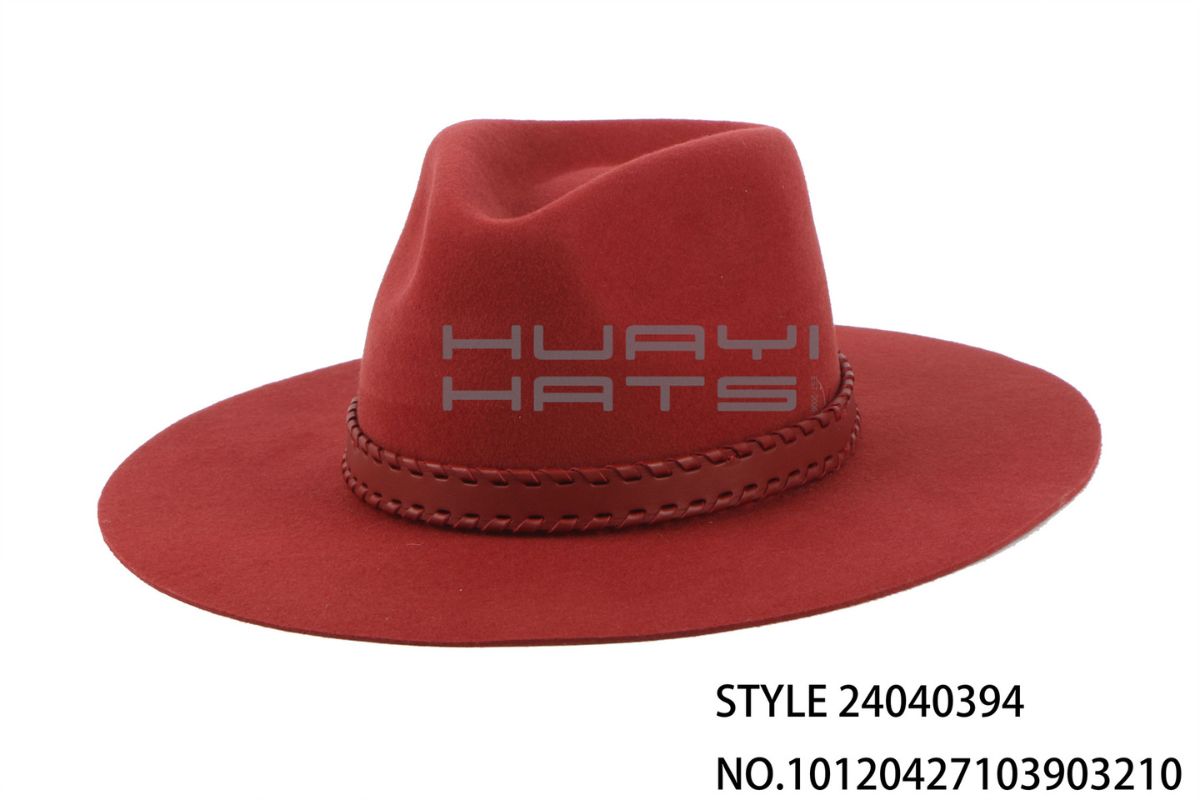Burgundy Braided-Trim Rancher Fedora